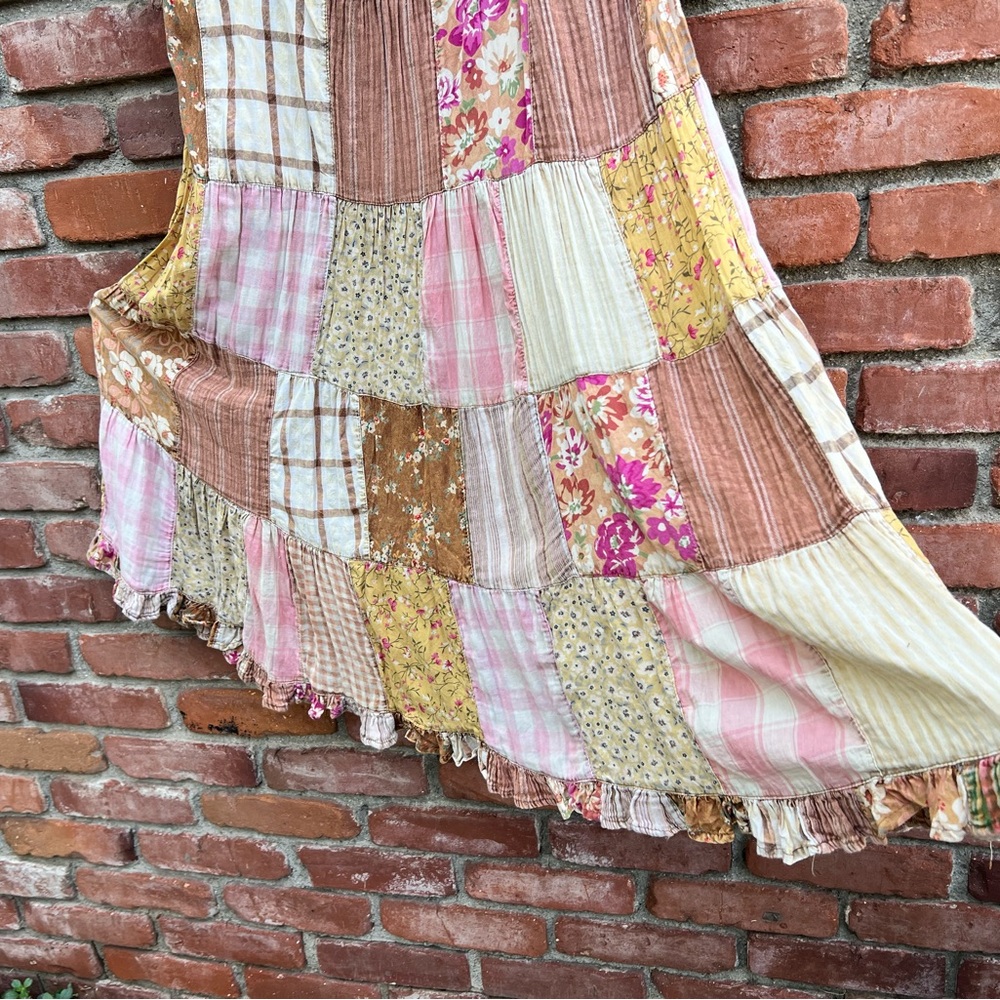 Young Threads Boho Patchwork Ruffled Denim Prairie Skirt - Picture 7 of 8